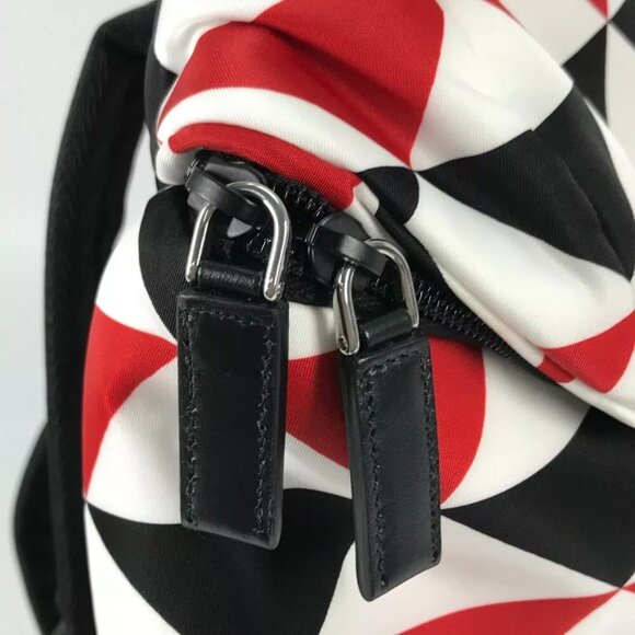 PRADA triangle logo plate Signeau print bag Backpack Nylon Red/White x Black - Picture 5 of 16